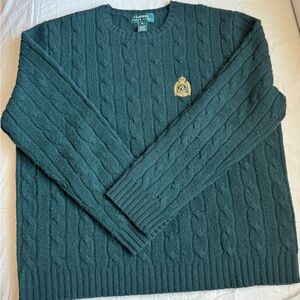 Vintage Ralph Lauren Lambswool Green Cable Knit Sweater